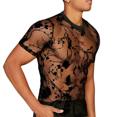 Summer Clothing Men's Black Sheer T-Shirt Streetwear Hollow-Out O Neck Short Sleeve Tees Rose Printed, Drestiny, Black, T-Shirts, Short Sleeves, Casual Shirts, S, M, L, XL, XXL, 2XL, 3XL, XXXL, United States, USA, Canada, Gender Men, Australia, New Zealand, United Kingdom, UK, Men's sheer black top, Black see-through shirt men, mesh black mesh shirt, Black transparent t-shirt men, men's black festival top, shopdrestiny.com